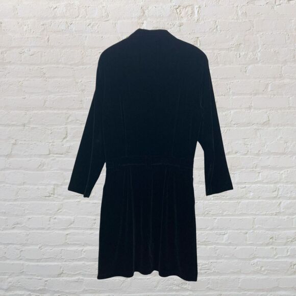 Vintage Boston Proper Black Velvet Button Up Midi Dress Gold Buttons Size M - Picture 3 of 15